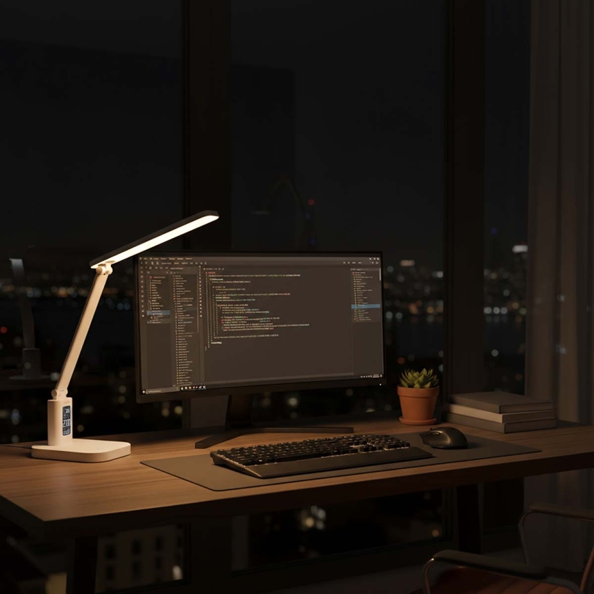 Candeeiro de mesa LED tátil recarregável e dimerizável com visor LED/7,5W/1200 mAh 3000/4000/5700K CRI 90 branco