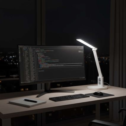 Candeeiro de mesa LED tátil recarregável e dimerizável com visor LED/7,5W/1200 mAh 3000/4000/5700K CRI 90 branco
