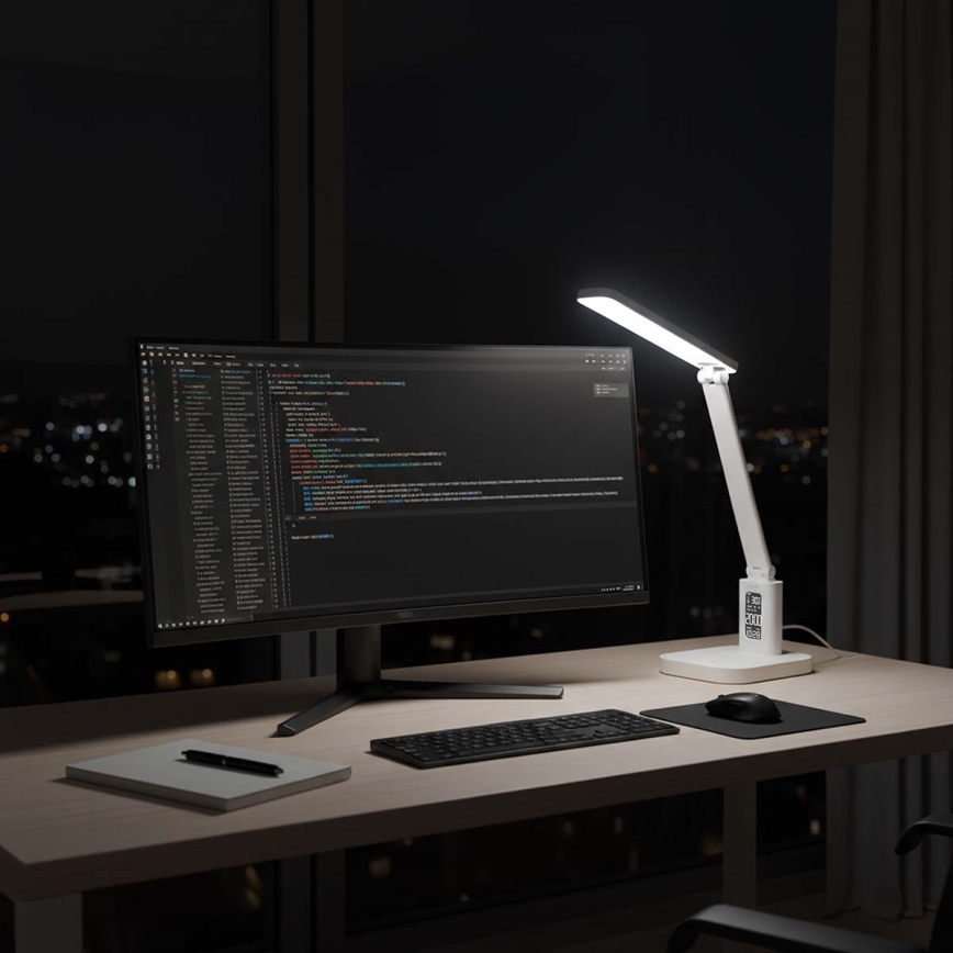 Candeeiro de mesa LED tátil recarregável e dimerizável com visor LED/7,5W/1200 mAh 3000/4000/5700K CRI 90 branco
