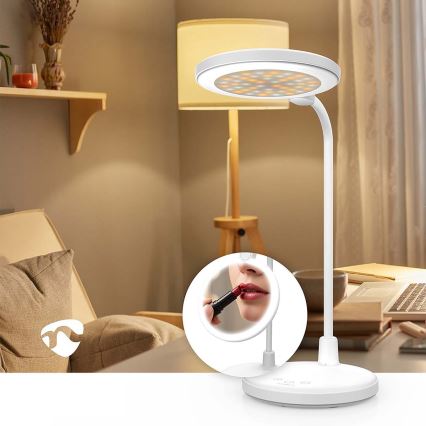 Lâmpada LED tátil recarregável dimerizável com espelho LED/6W/1200 mAh 3000/4000/5700K CRI 90 branca