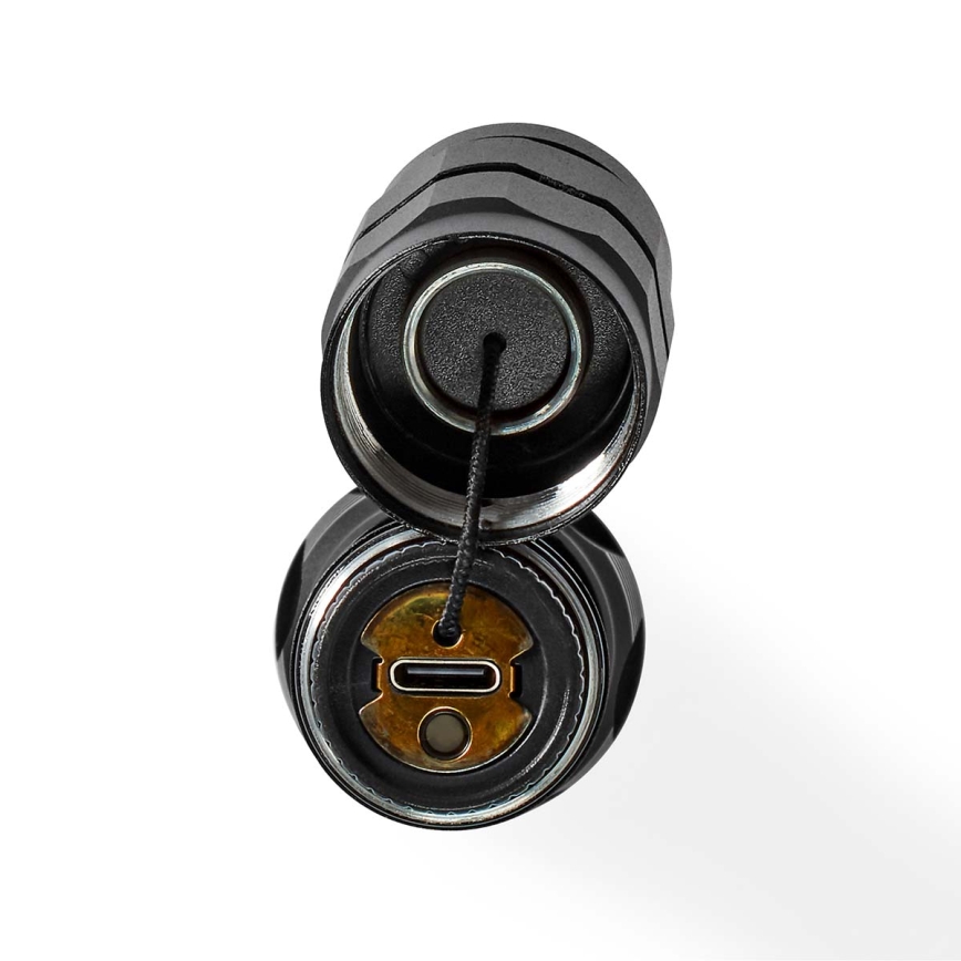 Lanterna de alumínio recarregável dimerizável LED, 10W/5V, 2200 mAh, IPX7, preta