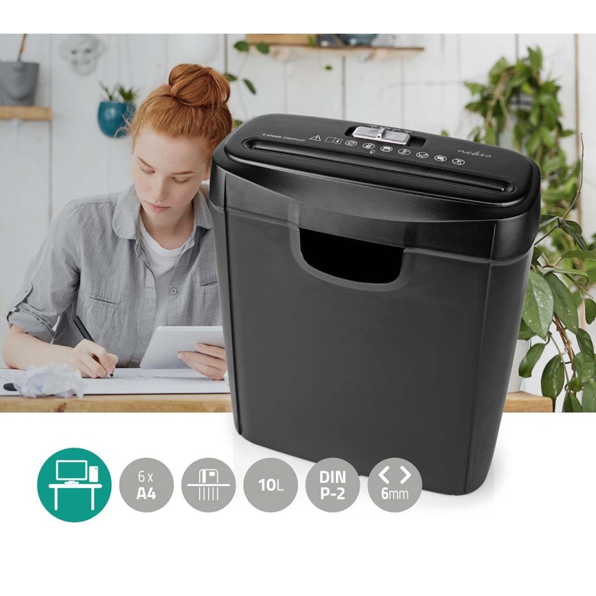 Triturador de papel A4 capacidade 10 l 230V preto