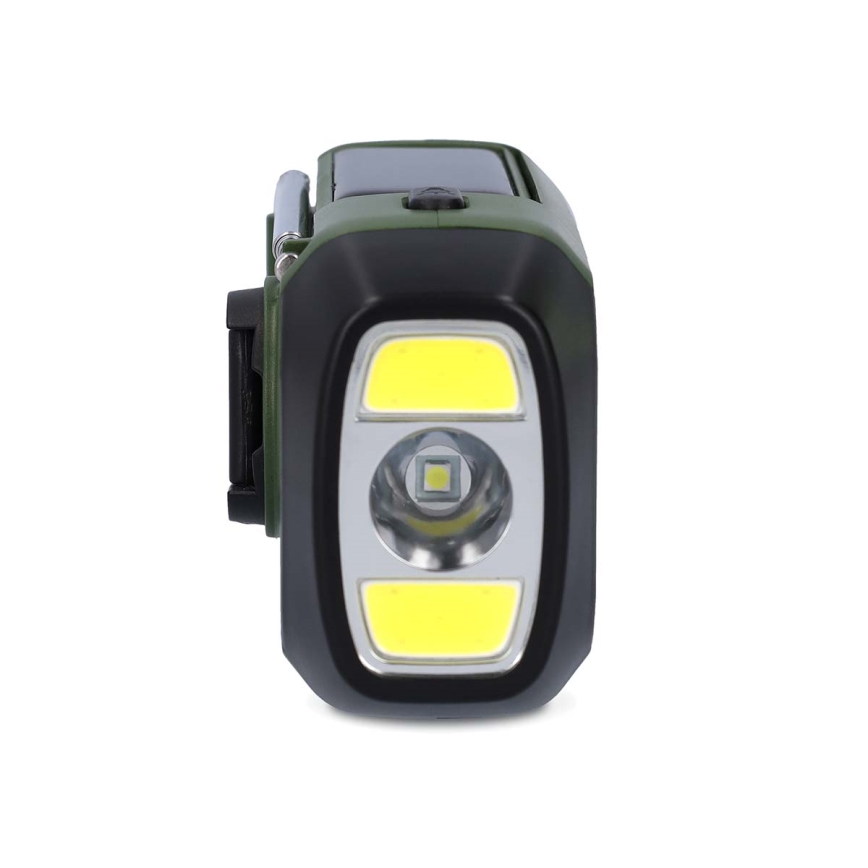 Rádio DAB+/FM com manivela, painel solar e lanterna LED 5V/2500 mAh verde/preto