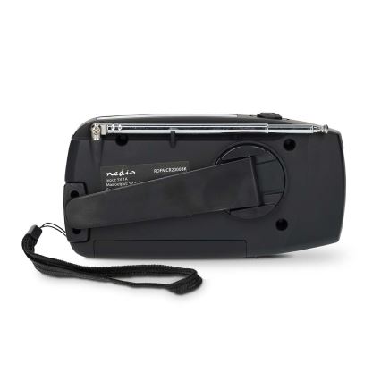 Rádio AM/FM com manivela, painel solar e lanterna LED 2000 mAh