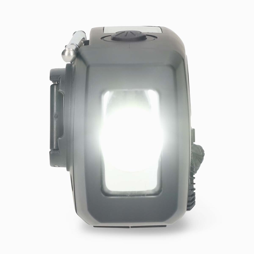 Rádio AM/FM com manivela, painel solar e lanterna LED 2000 mAh