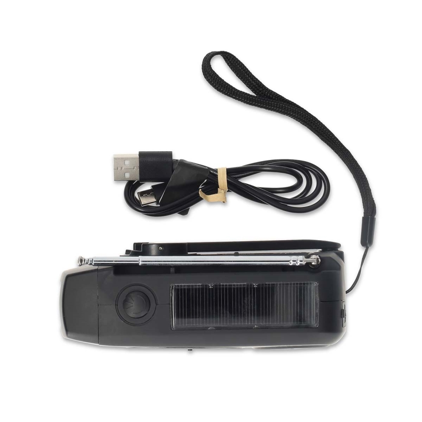 Rádio AM/FM com manivela, painel solar e lanterna LED 2000 mAh