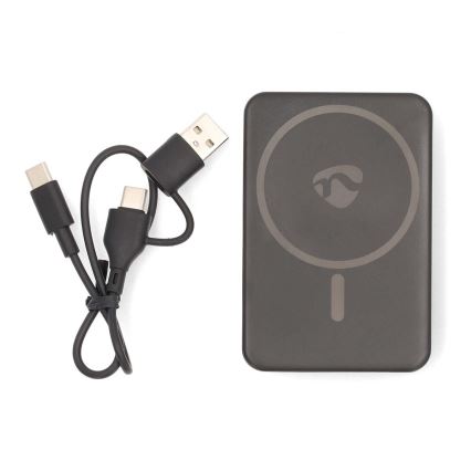 Power Bank 2 em 1 magnética com carregamento sem fios MagSafe 5000 mAh preta