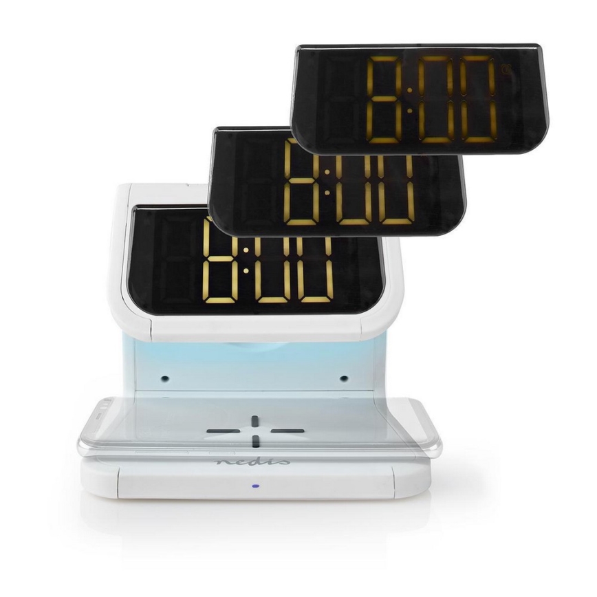 LED RGB Despertador com um carregador sem fios LED/10W/5V branco