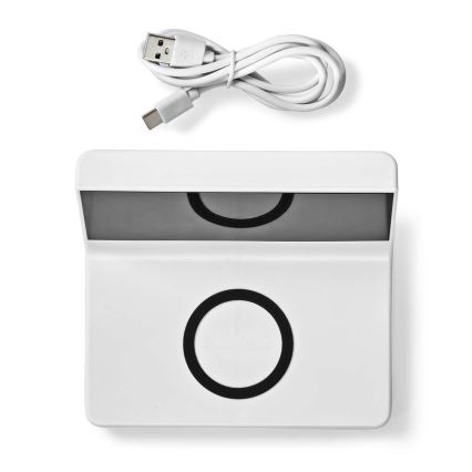 Despertador com ecrã LCD e carregador sem fios 15W/5V + 1xCR2032 branco