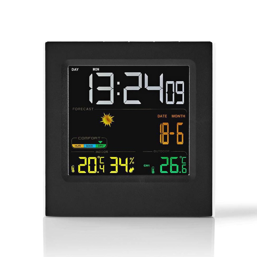 Estação meteorológica com ecrã LCD a cores 230V/3xAAA + 2xAA preto