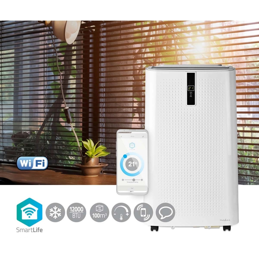 Ar condicionado móvel inteligente 3 em 1 com acessórios completos 1357W/230V 12000 BTU Wi-Fi + controlo remoto