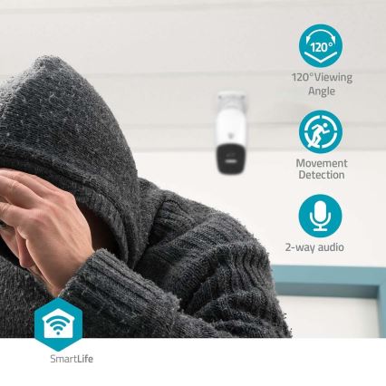 Câmara recarregável inteligente para exterior com sensor SmartLife 4MP Quad HD 1440p 5V/5200mAh Wi-Fi Tuya IP66