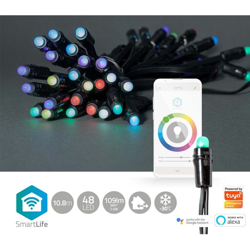 Corrente exterior de Natal LED RGB 48xLED 13,8m IP65 Wi-Fi Tuya