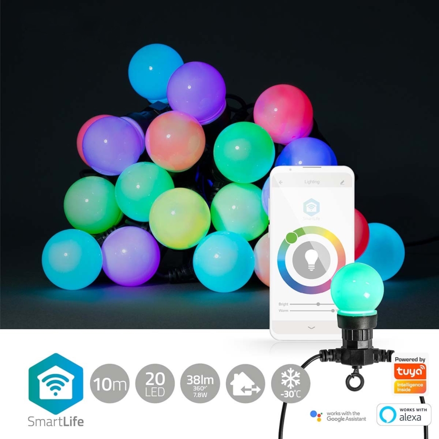 Corrente decorativa exterior LED RGB 20xLED/8 funções 13m IP65 Wi-Fi Tuya