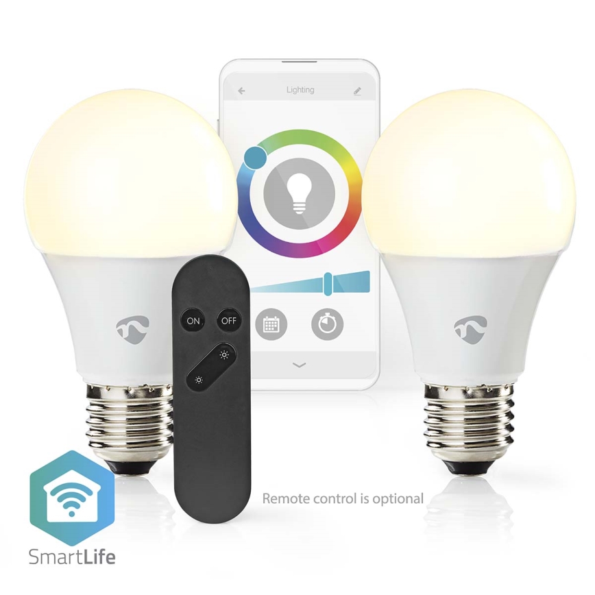 Pack de 2 lâmpadas LED RGBW dimerizáveis SmartLife E27/9W/230V Wi‑Fi 2700–6500K