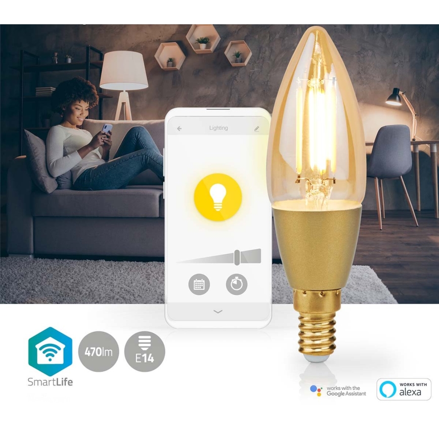 Lâmpada LED com regulação Smartlife E14/4,9W/230V 1800-3000K Wi-Fi Tuya