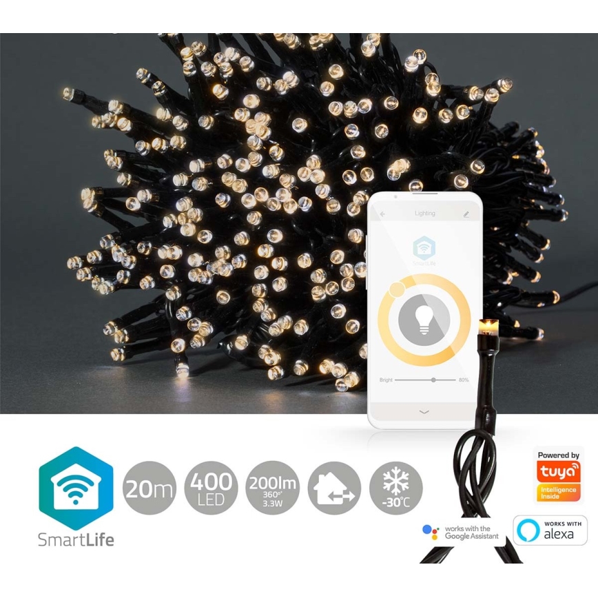 Corrente exterior de Natal LED 400xLED/8 funções 25m IP65 Wi-Fi Tuya branco quente