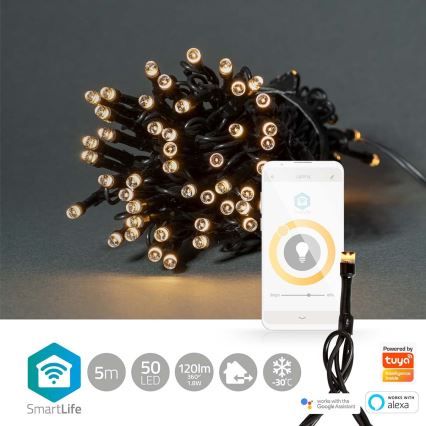 Corrente exterior de Natal LED 50xLED/8 funções 10m IP65 Wi-Fi Tuya branco quente