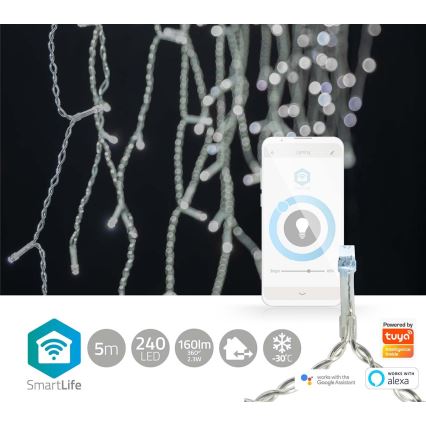 Cortina de Natal LED 240xLED/8 funções 8m IP65 Wi-Fi Tuya branco frio
