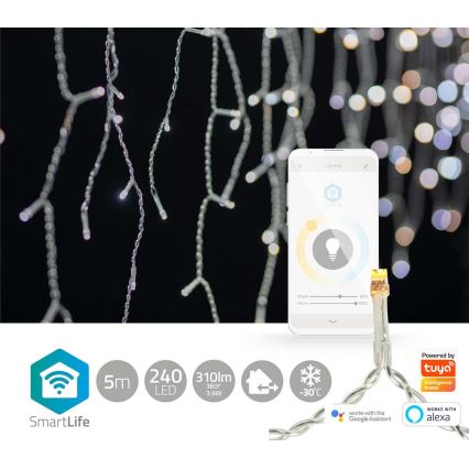 Cortina de Natal LED 240xLED/11 funções 8m IP65 Wi-Fi Tuya branco quente a frio