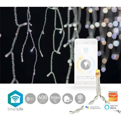 Cortina de Natal LED dimerizável para exterior 400xLED/11 funções 11m IP65 Wi-Fi Tuya