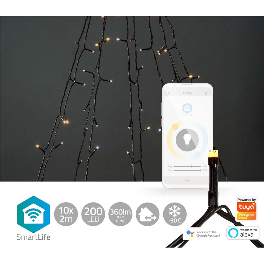 Cortina exterior de Natal LED 200xLED/8 funções 10x2m IP65 Wi-Fi Tuya branco quente a frio