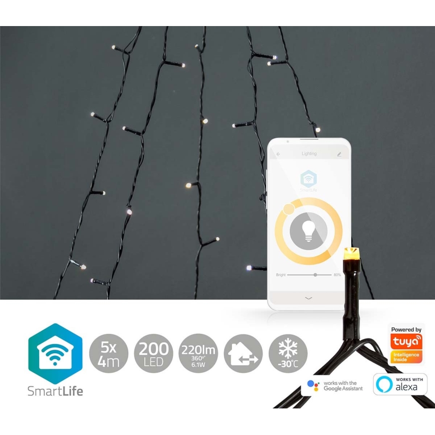 Cortina exterior de Natal LED 200xLED/8 funções 5x7m IP65 Wi-Fi Tuya