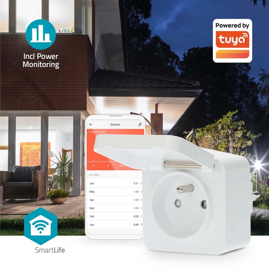 Tomada inteligente 3680W/230V/ Type E/16A Wi-Fi Tuya IP44