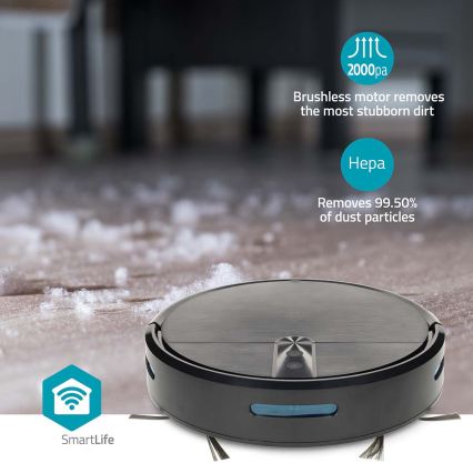 Aspirador robô inteligente com função de mop SmartLife 2600 mAh Wi‑Fi Tuya preto + controlo remoto