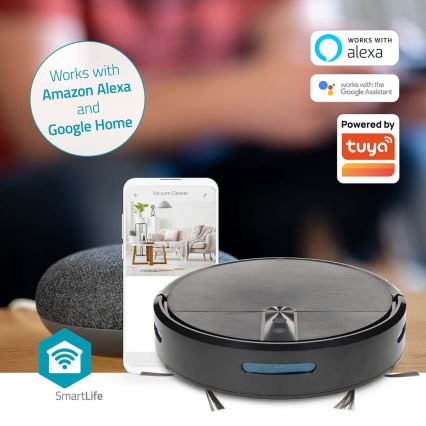 Aspirador robô inteligente com função de mop SmartLife 2600 mAh Wi‑Fi Tuya preto + controlo remoto