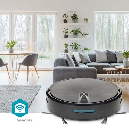 Aspirador robô inteligente com função de mop SmartLife 2600 mAh Wi‑Fi Tuya preto + controlo remoto