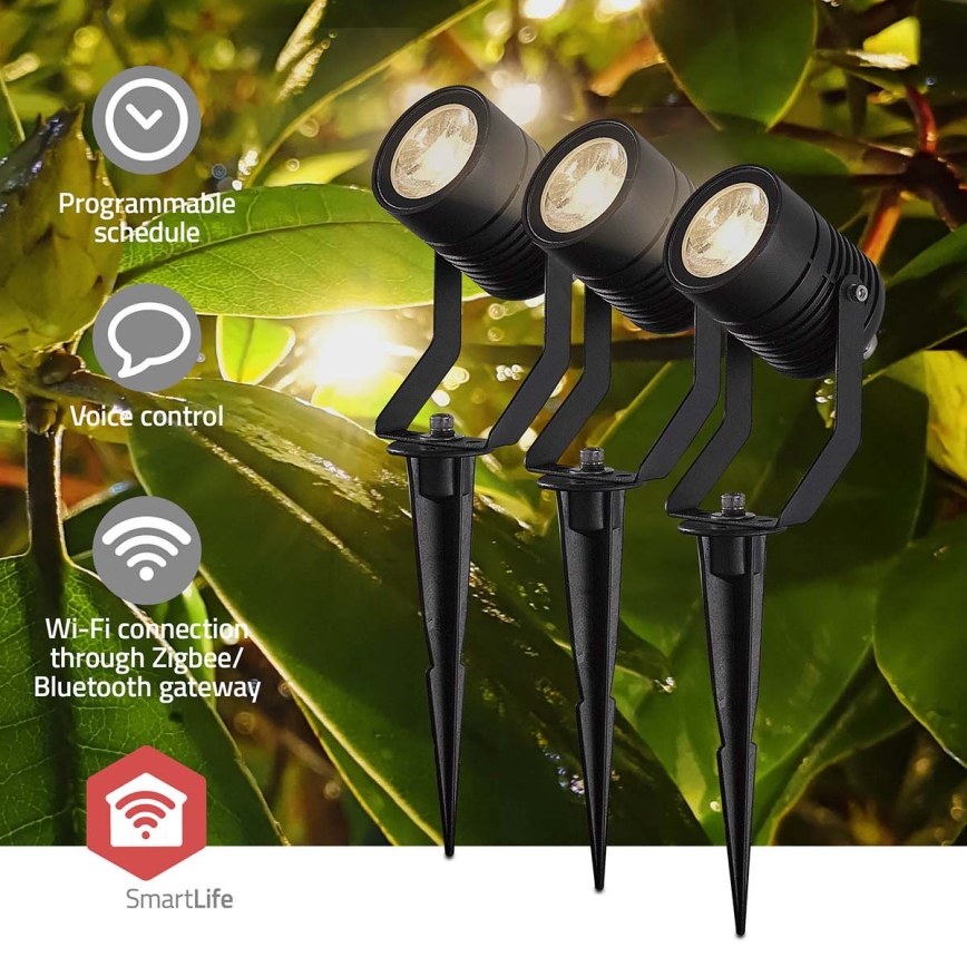 Conjunto de 3 lâmpadas LED RGBW reguláveis para exterior SmartLife LED/3W/230V IP65 Wi-Fi Tuya, preto