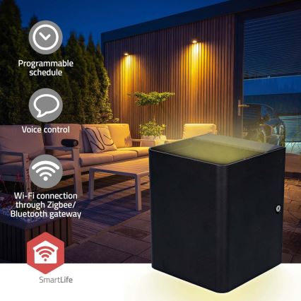 LED RGBW Aplique de parede exterior dimerizável SmartLife LED/12W/230V IP65 Wi-Fi Tuya preto