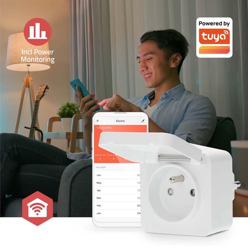 Tomada inteligente Smartlife 3680W/230V/ Tipo E/16A Wi-Fi Tuya IP44