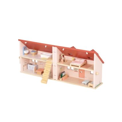 New Classic Toys - Casa de bonecas de madeira vermelha