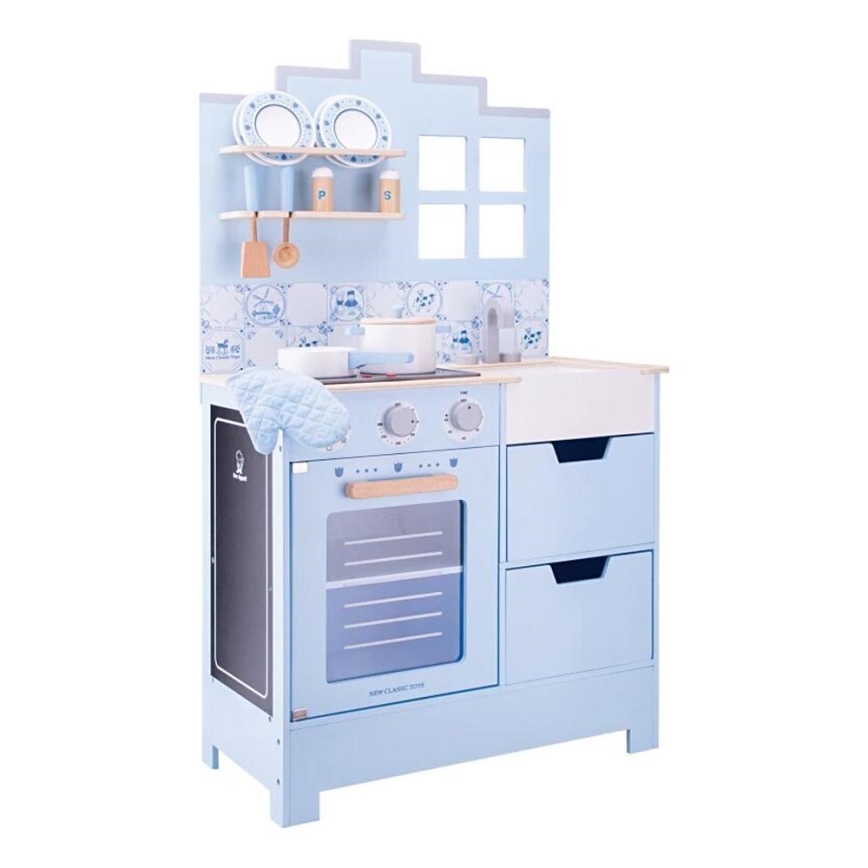 New Classic Toys - Cozinha em madeira com acessórios azul