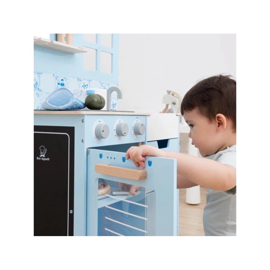 New Classic Toys - Cozinha em madeira com acessórios azul