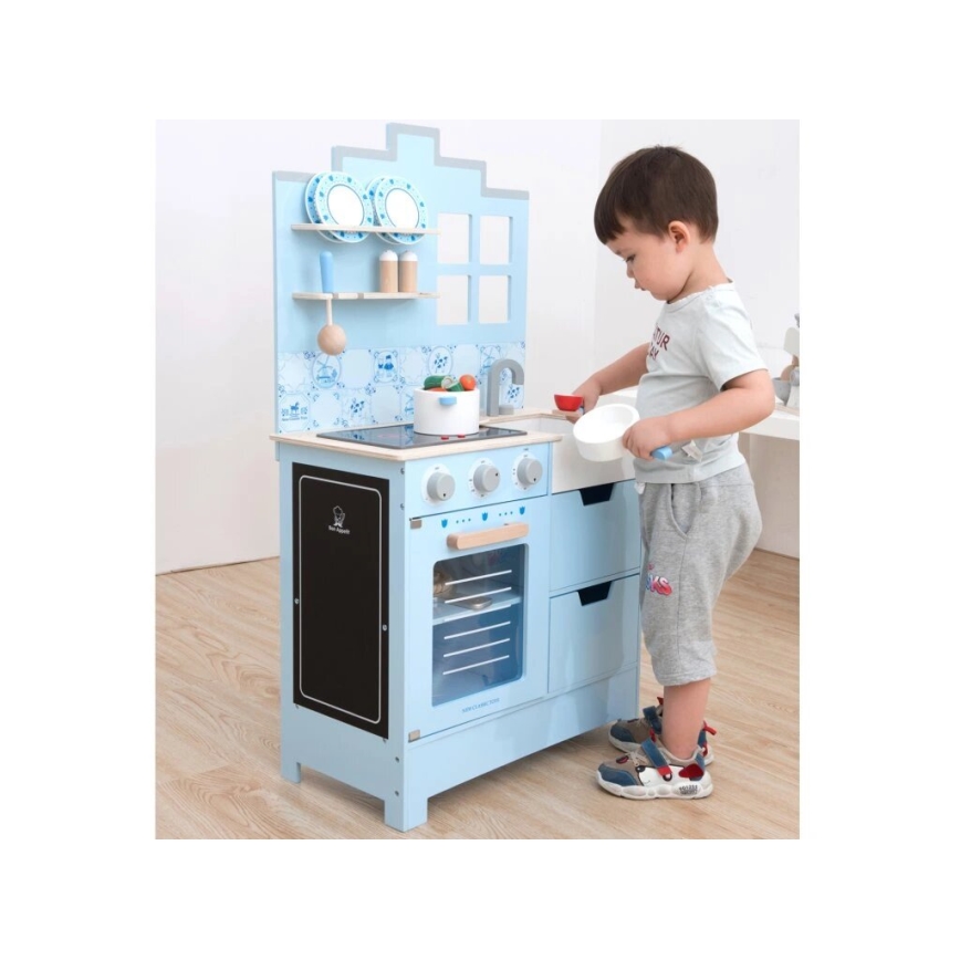 New Classic Toys - Cozinha em madeira com acessórios azul