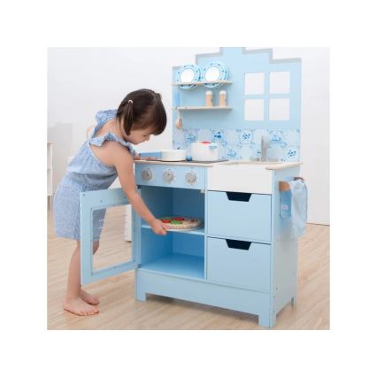 New Classic Toys - Cozinha em madeira com acessórios azul