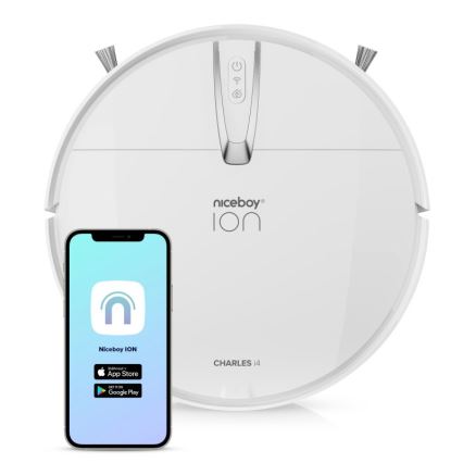 Niceboy ION Charles i4 - Aspirador robô inteligente 2 em 1 4400 mAh Wi-Fi branco + controlo remoto