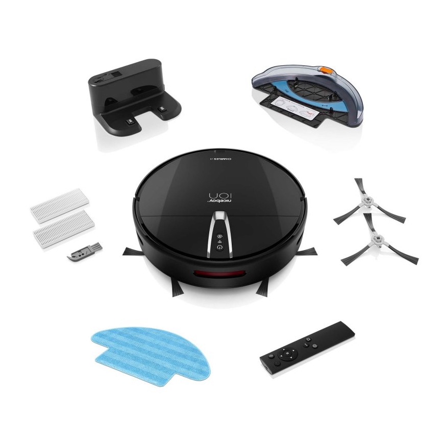 Niceboy ION Charles i4 - Aspirador robô inteligente 2 em 1 4400 mAh Wi-Fi preto + comando à distância