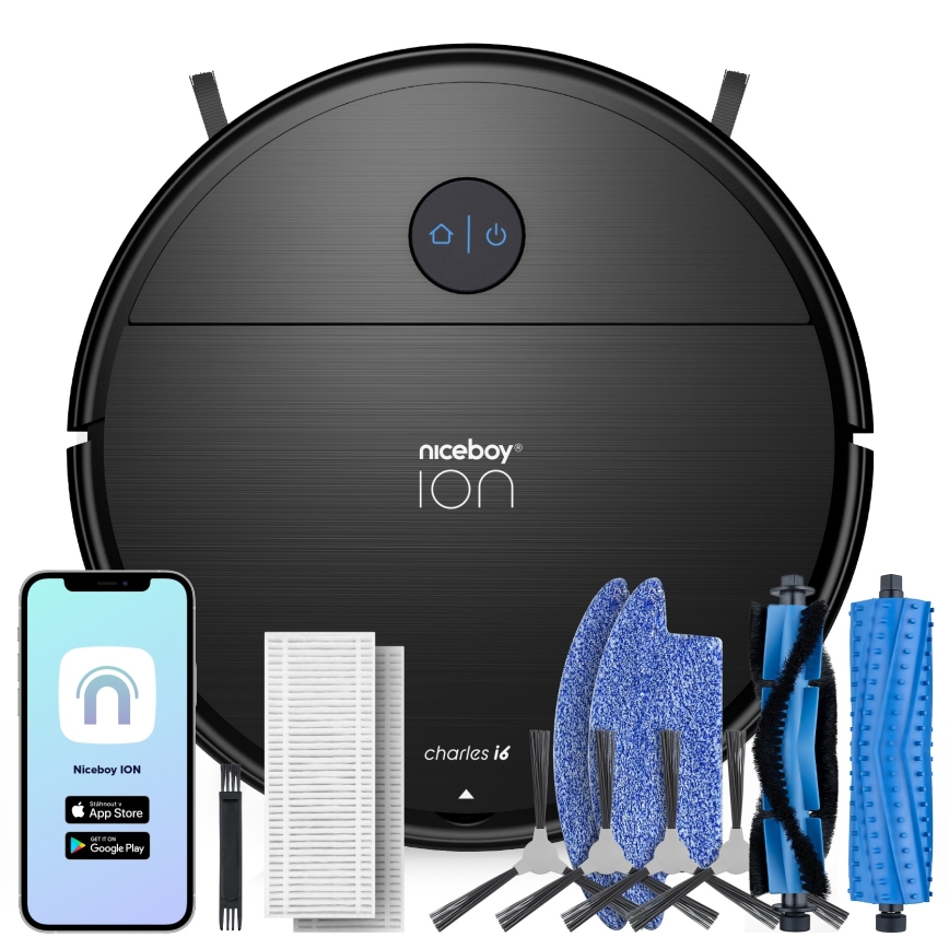 Niceboy ION Charles i6 - Aspirador robô inteligente 2 em 1 2600 mAh Wi-Fi preto