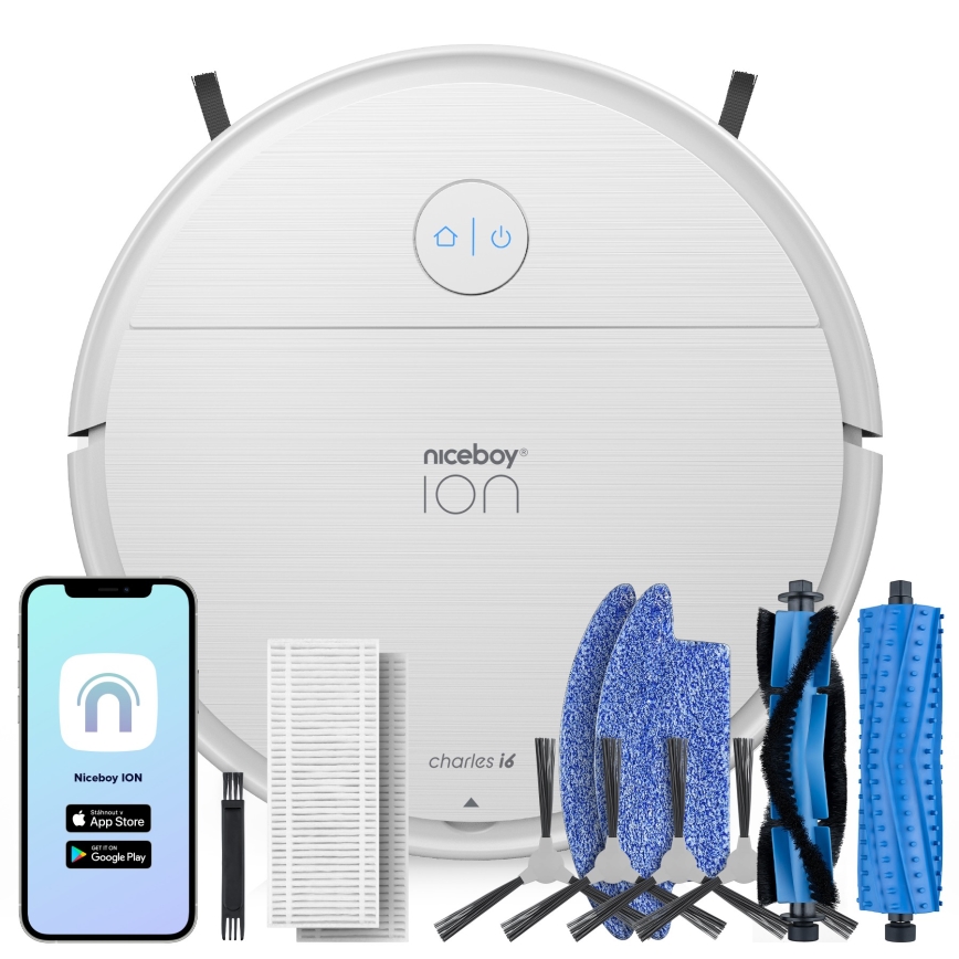 Niceboy ION Charles i6 - Aspirador robô inteligente 2 em 1 2600 mAh Wi-Fi branco