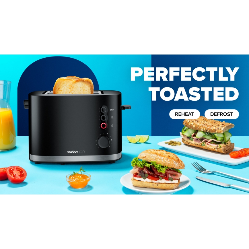 Niceboy ION Cruncher C3 - Torradeira com 2 espaços e assador 870W/230V preto