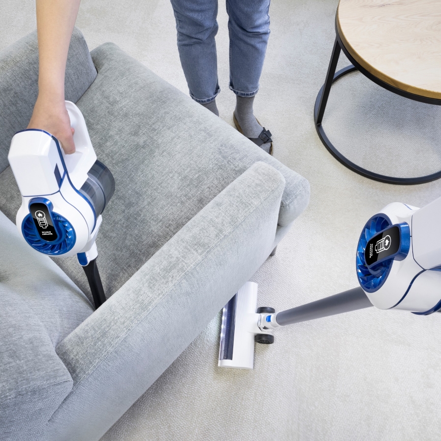 Niceboy ION Hurricane H5 - Aspirador vertical sem fio 2 em 1 150W/2200 mAh branco/azul