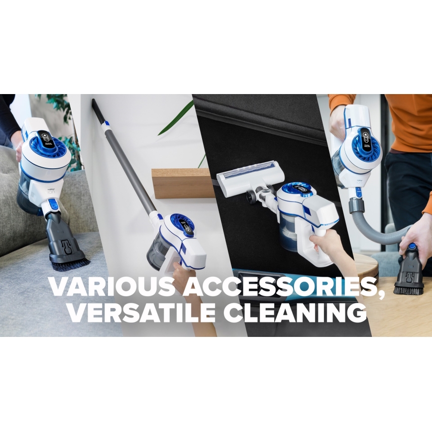 Niceboy ION Hurricane H5 - Aspirador vertical sem fio 2 em 1 150W/2200 mAh branco/azul