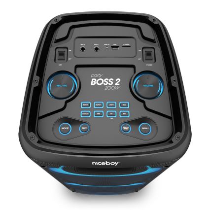 Niceboy PARTY Boss 2 - Coluna sem fios LED com microfone e função powerbank 200W/4500 mAh + comando à distância