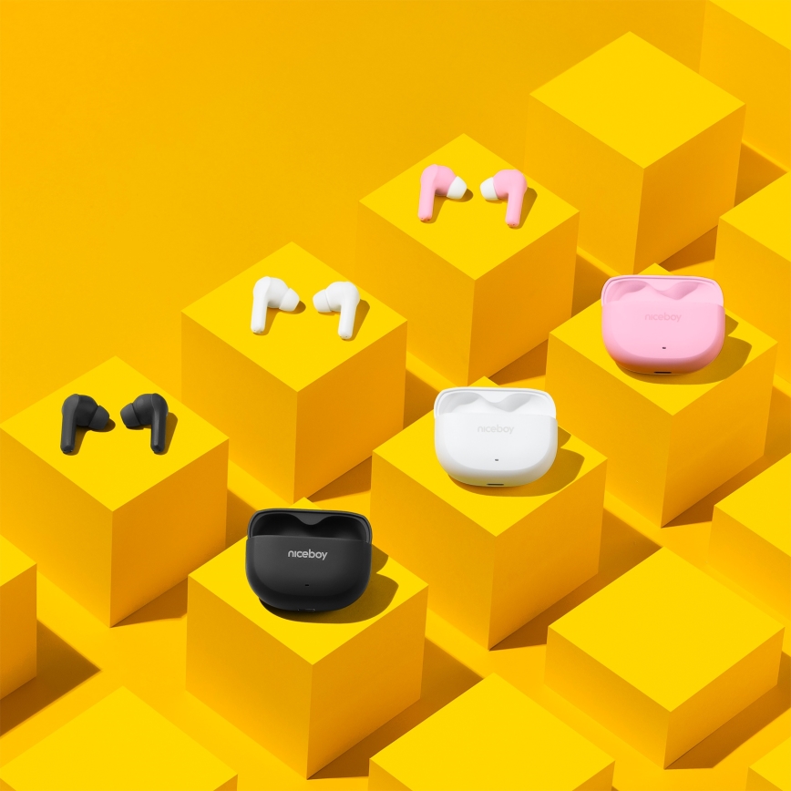 Niceboy Pins 4 - Auscultadores sem fios com ANC 400 mAh + 2x 50 mAh IPX4 branco