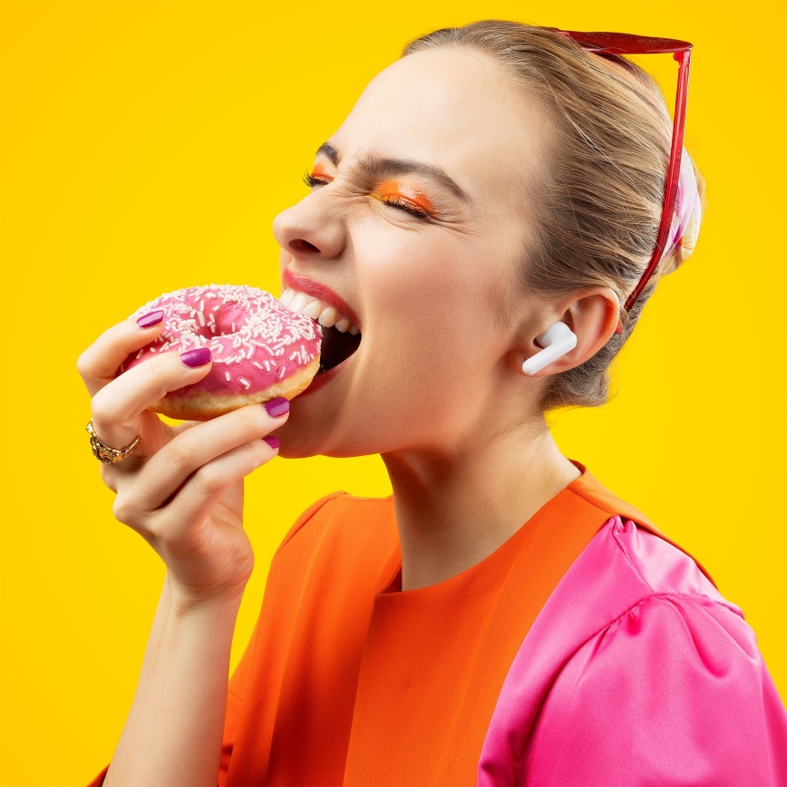 Niceboy Pins 4 PRO - Auscultadores sem fios com ANC 380 mAh + 2x 35 mAh IP54 branco