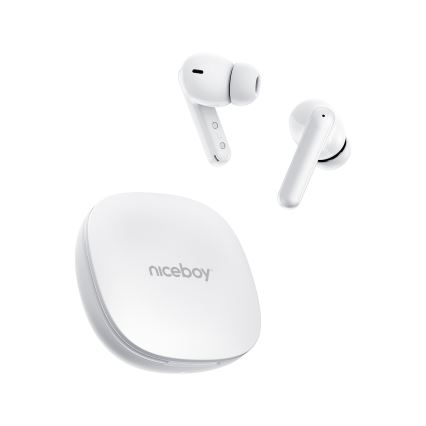 Niceboy Pins 4 PRO - Auscultadores sem fios com ANC 380 mAh + 2x 35 mAh IP54 branco